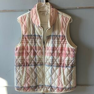 Coldwater Creek Quilted Plaid Sleeveless Vest - Pink Multi